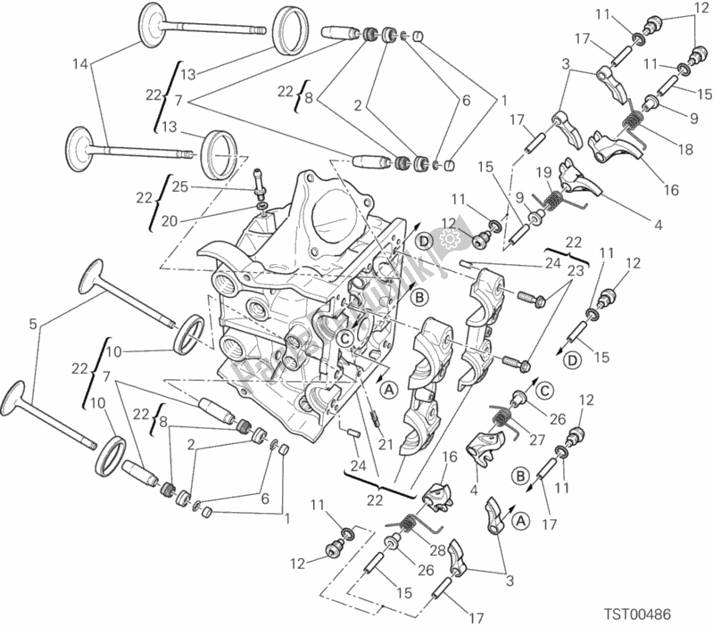 Alle onderdelen voor de Horizontale Kop van de Ducati Hypermotard USA 821 2015